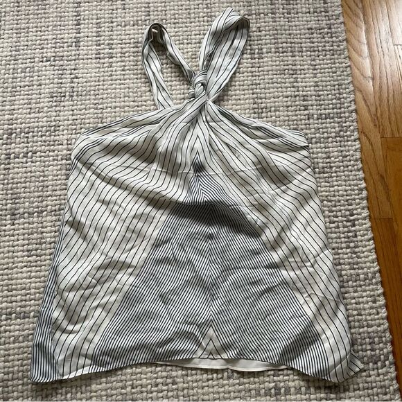 Reiss Brianna Striped Halter Top Green Cream 10 - Picture 2 of 5